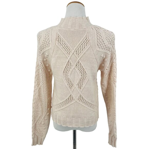 Free People Cozy Cream Cable-Knit Mock Neck Heart Sweater - Picture 10 of 15